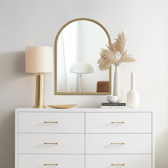 WallBeyond Gold Vintage Mirror for Vanity 22x30 Inch, Gold Antique Mirror with Ornate Beaded Frame for Bathroom, Living Room, Fireplace, Entryway