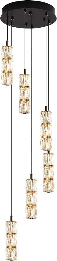 H78 Pendant Lights Kitchen Island 6-Lights Pendant Chandelier for Dining Room Hallway Stairwell,LED Dimmable 2700K-6000K (Black Chandelier)