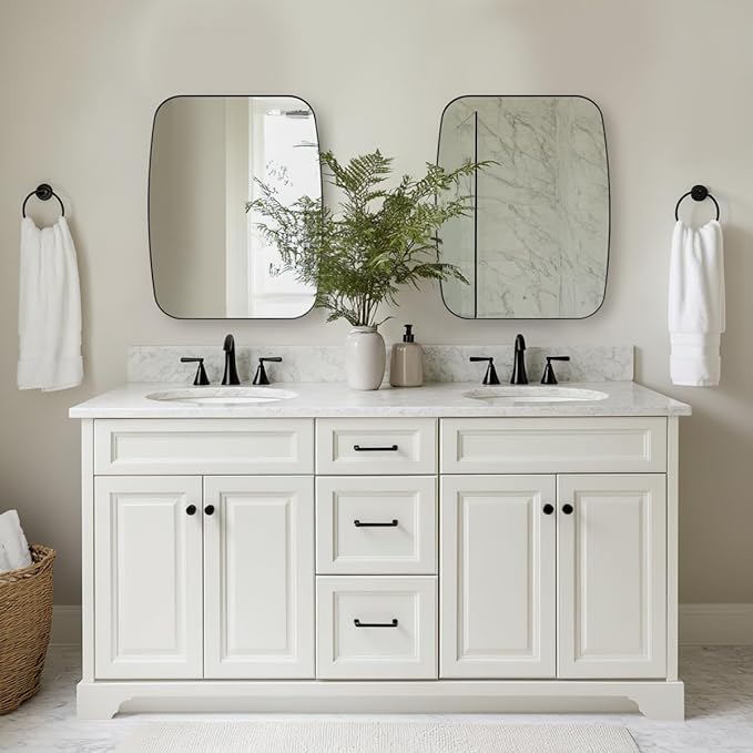 ANDY STAR Black Mirror for Bathroom, 28x36 Inch Stainless Steel Metal Frame Oblong Bathroom Mirror for Vanity, 1’’ Deep Wall Mounted Vertically/Horizontal