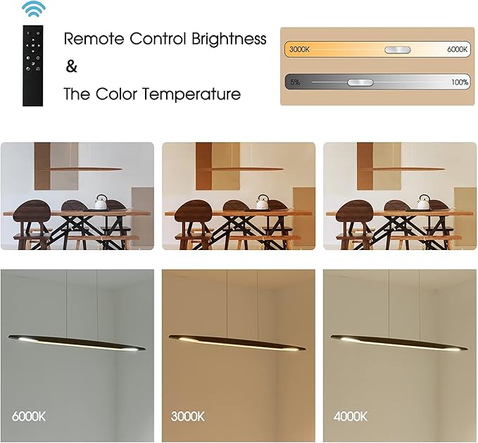 51" Wood Linear Pendant Light Wood Dining Room Light Fixture Modern Pool Table Lights Kitchen Island Lights for Dining Room Bar Kitchen Island Walnut Color