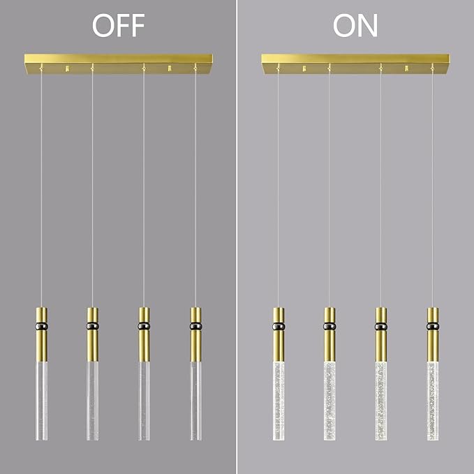 4 Light Pendant Lighting Dining Room Light Fixture Dimmable LED Modern Gold Pendant Light with Bubble Crystal Pendant Lights Kitchen Island