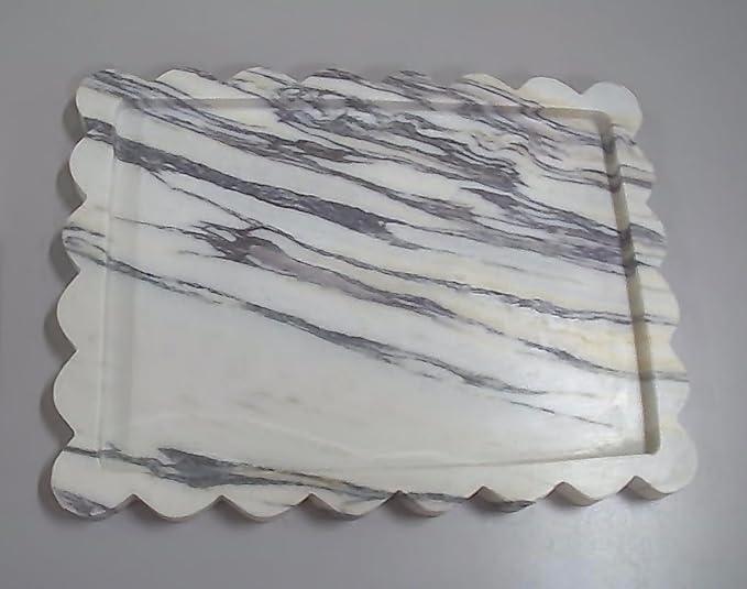 Natural Luxury Scalloped Marble Tray 10.8"x8", Rectangle Vanity Tray for Bathroom Kitchen Counter, Decorative Tray for Dresser Home Decor - Calacatta Purple