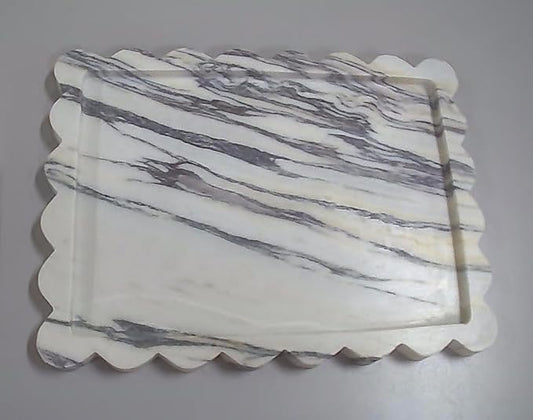 Natural Luxury Scalloped Marble Tray 10.8"x8", Rectangle Vanity Tray for Bathroom Kitchen Counter, Decorative Tray for Dresser Home Decor - Calacatta Purple