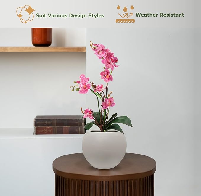 9.7" H x 12" D Globo Fiberstone Round Planter with Drainage Hole, Weather Resistant, Smooth Finish, Planters for Indoor Plants & Outdoor, 2 Extra Coco Mats (Taupe, 7.8" Pot Opening)