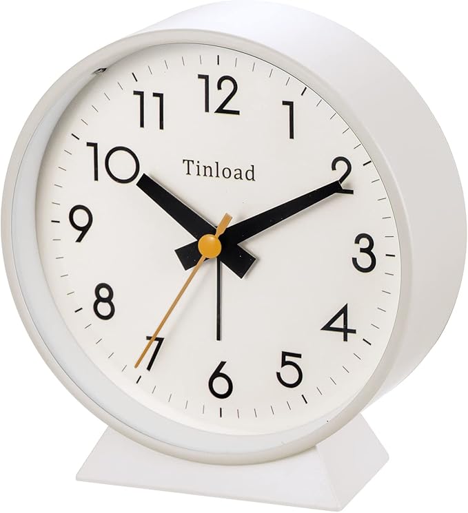 4.5" Battery Operated Antique Retro Analog Alarm Clock, Small Silent Bedside Desk Clock,Lighted on Demand, Battery Operated, Snooze, for Living Room, Bedroom, Bedside, Desk(White)