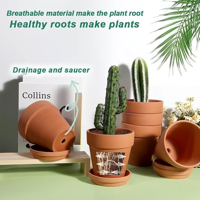 vensovo Terra Cotta Pots with Saucer - 6 Pack 5 Inch Clay Pot Ceramic Pottery Planter Cactus Flower Pots Succulent Pot Drainage Hole, Great for Plants, Crafts and Wedding Favor