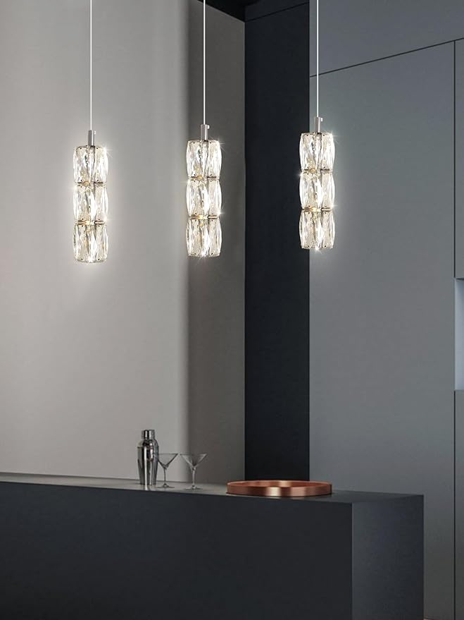 Pendant Lights Kitchen Island Single Head Chrome Crystal Island Lights Dining Foyer Entrance Modern Chandeliers LED Dimmable 2700-6000K