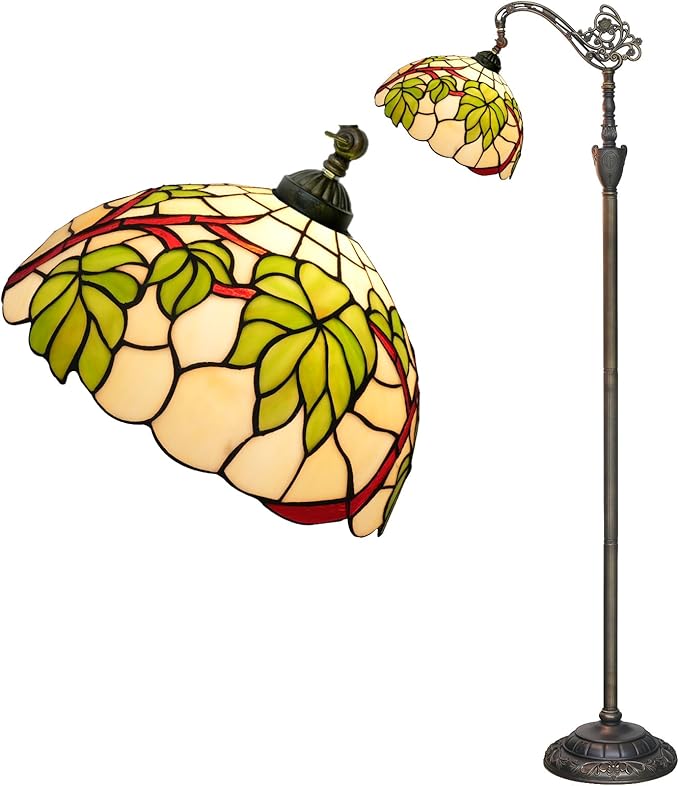 Tiffany Floor Lamp Green Grape Leaf Stained Glass Lamp Tiffany Style Floor Lamp Retro Adjustable Upright Warm Light Reading Lamp Home Decoration Lighting Living Room Bedroom Office Dining Room Study