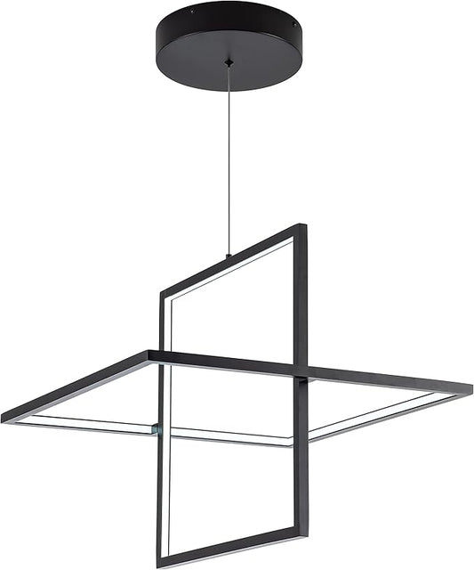 Modern LED Chandelier - Square Pendant Light, Contemporary Style, Dimmable for Living, Dining, Bedroom, Kitchen, Study Room - 65W, 6000K Cool Light (Black)