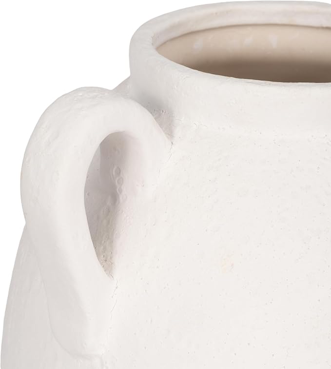 Sagebrook Home Stoneware Vase with Handles Ceramic Rustic for Flowers - Home Decor for Living Room, Bedroom, Office - Textured Pottery Accent for Floral Arrangements - 13" White