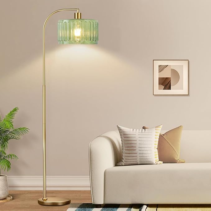 Gold Floor Lamp for Living Room,Bedroom,Mid Century Modern Standing Lamp with Remote,Dimmable Brass Tall Lamp Glass Lamp Vintage Retro Arc Floor Lamps Flower Floor Light Boho Bohemian