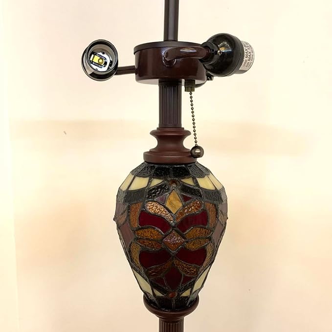 Bieye L10867 Baroque Tiffany Style Stained Glass Double Lit Floor Lamp for Home Decor 64-inch Tall (18-inch Wide, Red)