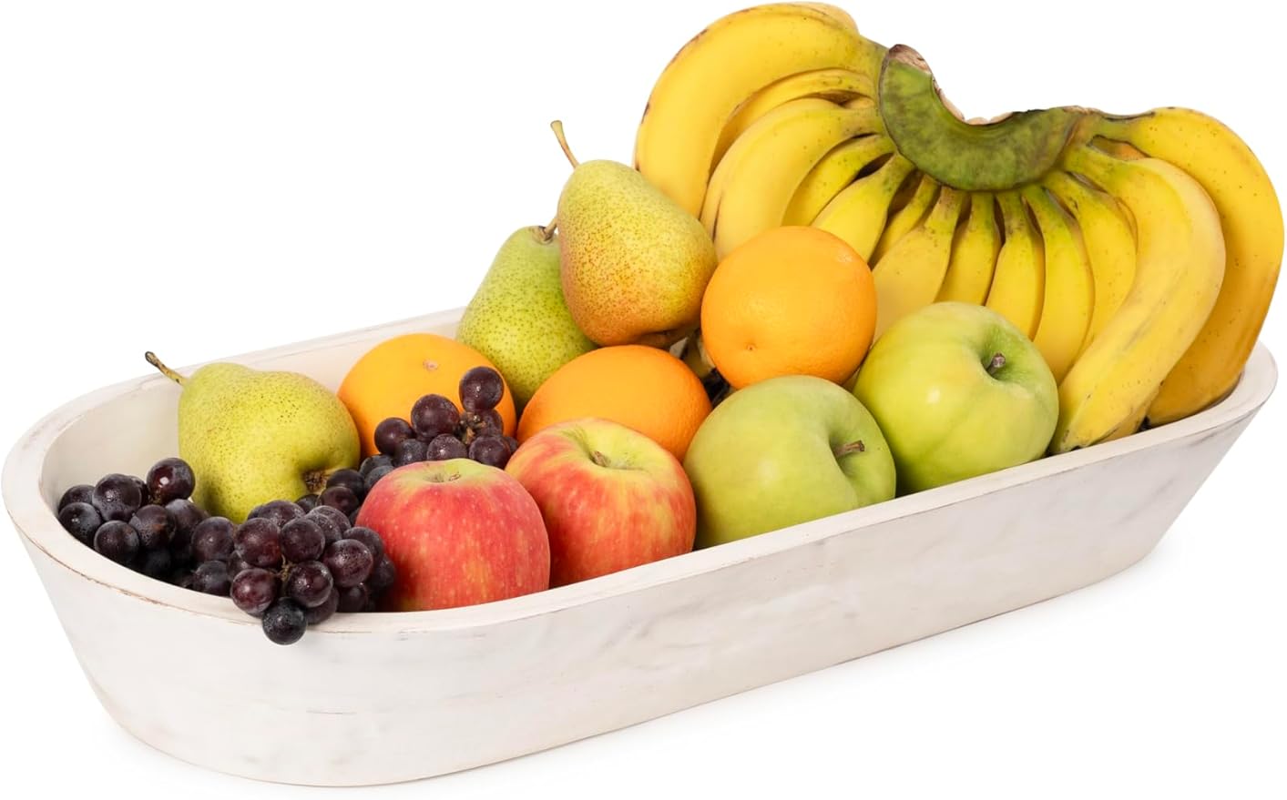 Wooden Dough Bowl - Large Rustic White Acacia Wood - Handmade Decorative Bowls for Home Decor, Bathroom, Kitchen Counter, & More - Rustic Large Wood Dough Bowl for Decor, Cosmetics, and Keys