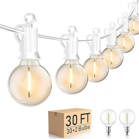 30 FT Outdoor String Lights - Commercial Globe Patio Lights with 30 G40 LED Shatterproof Bulbs, Waterproof Connectable Hanging Light for Backyard Bistro Porch Cafe Deck