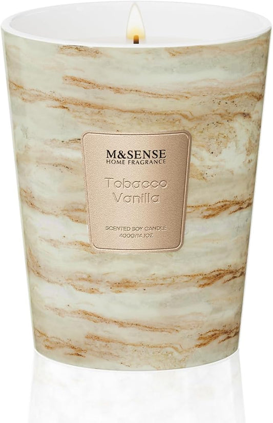 M&SENSE TobaccoVanilla Scented Candles for Home, Lead-Free Wick Highly Scented Jar Candles, 14.1 Oz 80 Hours Lasting Burning Candles Gifts for Women, Relaxing Aromatherapy Candle for Stress Relief
