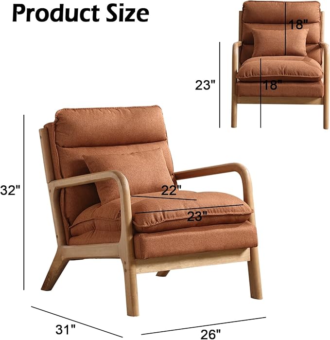 INZOY Accent Chairs Set of 2, Mid Century Modern Accent Chair with Wood Frame, Upholstered Reading Armchair with Waist Cushion, Side Chair for Living Room Bedroom Office, Easy Assembly, Brown