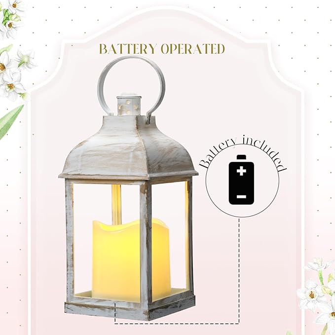 8 Pcs 10 inch White Decorative Candle Lantern Bulk for Wedding Centerpieces White Lanterns with LED Flameless Candle Indoor Outdoor Battery Powered Hanging Lights for Wedding Party