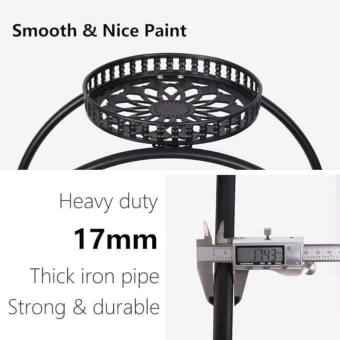 unho Metal Plant Stand 6-Potted: Flower Pot Holder with Wheels 4 Tier Display Shelf Rack for Patio Balcony Yard Garden Home Decor, Black