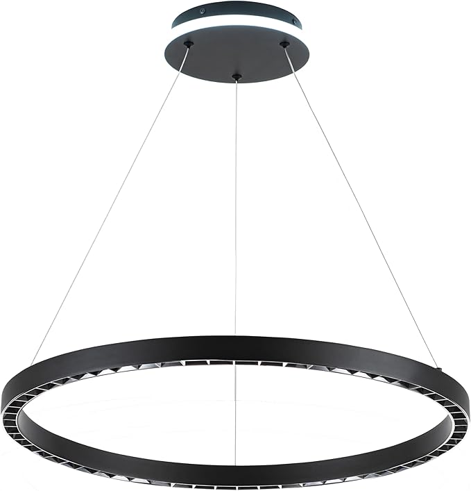 Black Modern LED Chandelier 1-Ring Circular Pendant Light 6000K 36W Dimmable Hanging Light Fixtures for Dining Room Kitchen Island Bedroom Living Room Foyer Stairway