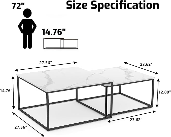 Nesting Coffee Table Set of 2,Outdoor Coffee Table,Industrial End Table Side Tables for Living Room Bedroom (White)