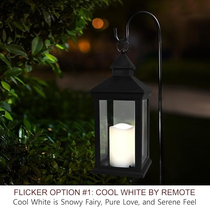 Bright Zeal 14" Decorative Candle Lantern Black Outdoor Lanterns Timer Candles - IP44 Waterproof Vintage Lanterns Battery Powered LED Decorative for Wedding - Warm White Hanging Wall Lanterns Indoor
