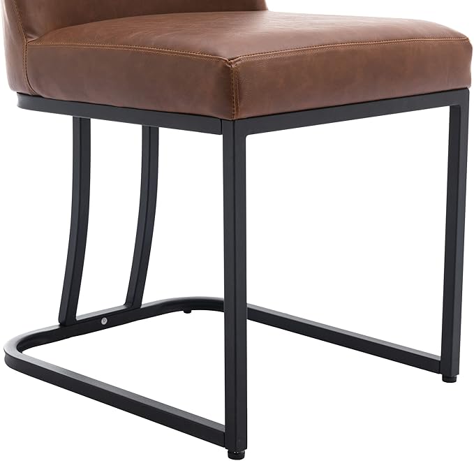VESCASA Faux Leather Upholstered Dining Chairs with Back, Mid Century Modern Chairs with Black Metal Frame for Dining Room, Restaurant, Kitchen, Set of 2, Brown