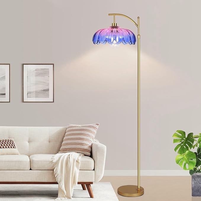 Floor Lamp for Living Room,Bedroom,Gold Dimmable Standing Lamp with Remote,Mid Century Modern Brass Tall Lamp Retro Vintage Glass Lamp Floor Light Boho Bohemian