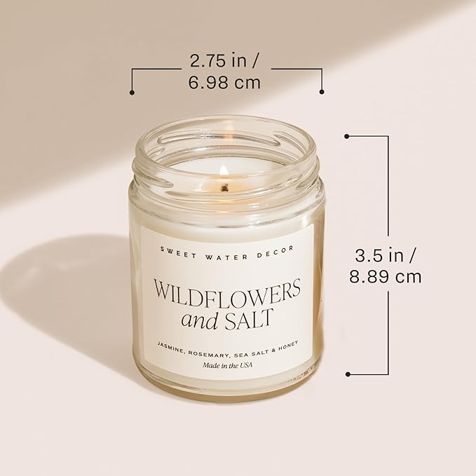 Sweet Water Decor Wedding Candle - Sea Salt, Jasmine, Cream, and Wood Scented Soy Wax Candle for Home - Engagement and Wedding Gifts for Her - 9oz Clear Jar, 40 Hour Burn Time, Made in The USA