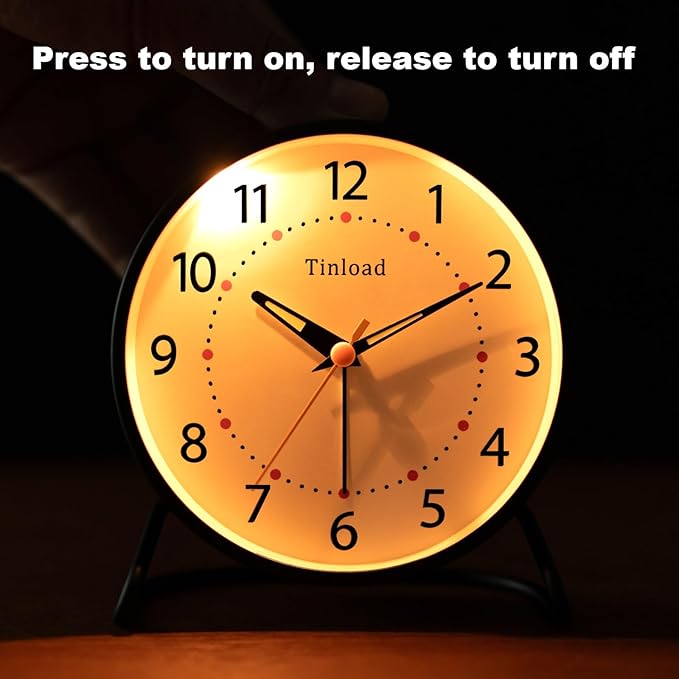 4.5" Antique Retro Analog Alarm Clock, Small Silent Desk Clock with Manual Light, Snooze, for Living Room, Bedroom, Bedside, Desk(Black)