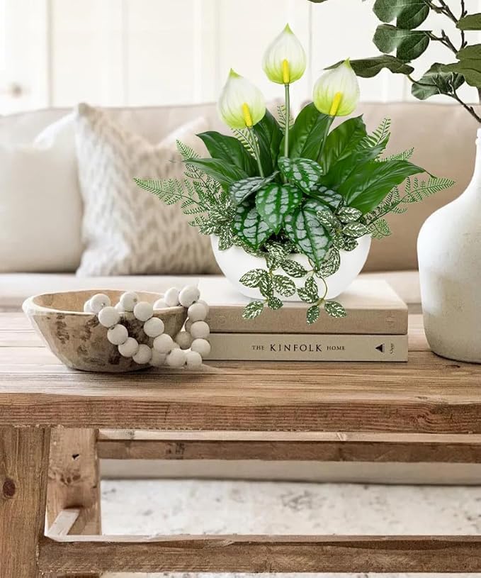 Fake Plants 14.2" Artificial Potted Plant Assorted Faux Plants in Pot Silk Plants Artificial Plants Indoor for Home Living Room Bedroom Bathroom Office Desk Table Centerpieces Shelf Greenery Decor