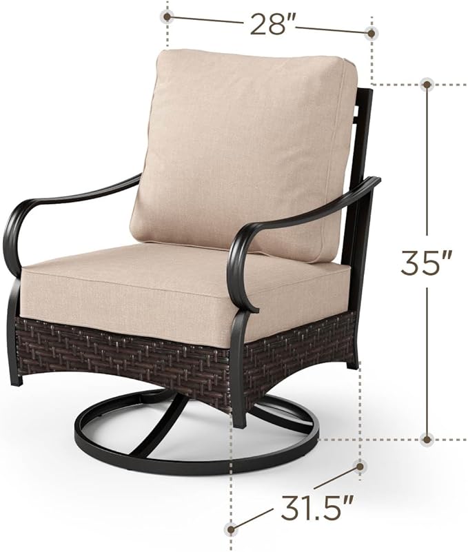 Swivel Patio Sofa Chairs - 2 PCS Outdoor Swivel Rocker Armchairs, Patio Seating with High Back Deep Seat for Porch Deck Balcony