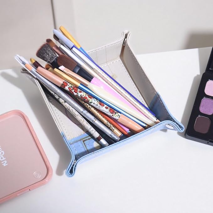 Decorative Valet Tray Organizer for Keys, Makeup Brush Holder, Jewelry Tray Dish,Cute Bowl Trinket Tray,New Home Gifts for Women,Catchall Bedside Nightstand Caddy Holder (Plants and Flowers)