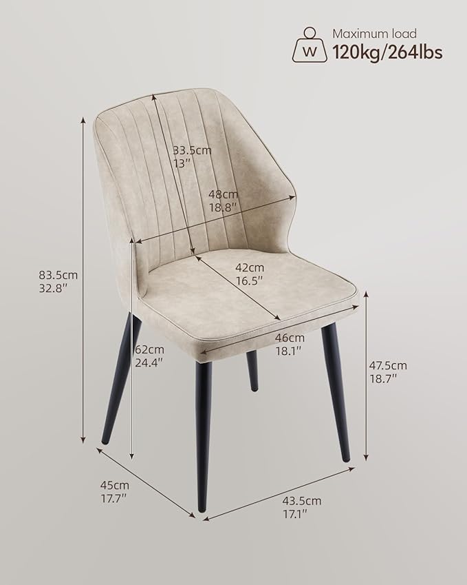 CLIPOP Faux Leather Dining Chairs Set of 4, Mid Century Modern Kitchen Chair, Upholstered Seat Leisure Side Chair with Backrests, Metal Legs for Living Room, Lounge, Guest Room, Cream