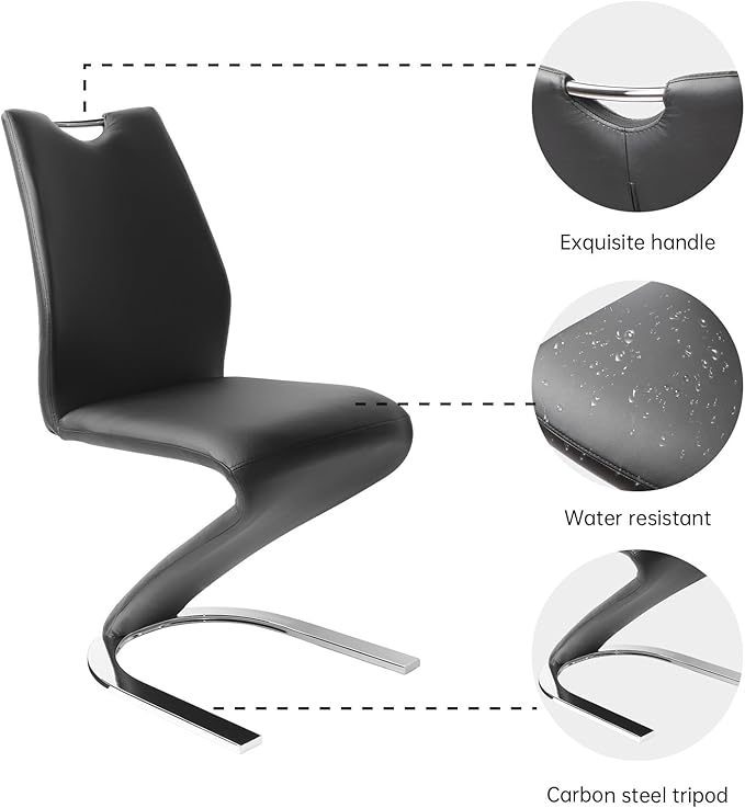 Mermaid Dining Chairs Set of 2, Modern Kitchen Dining Room Armless Upholstered Side Chairs in PU Leather Cushion Seat and Sturdy Metal Legs (2 Black)