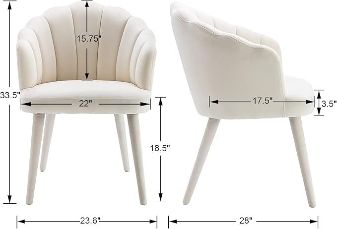 Velvet Dining Chairs Set of 2 Modern Accent Chairs Upholstery Side Chairs with Upholstered Wood Legs for Home Kitchen Living Room, Cream