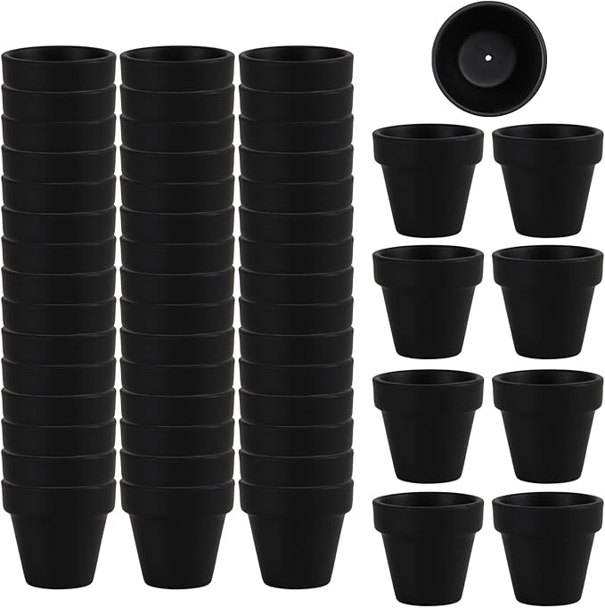 54 Pcs Small Mini Black Clay Pots 2.1'' Terracotta Pot Clay Ceramic Pottery Planter Cactus Flower Pots Succulent Nursery Pots- Great for Window Boxes, Cactus, Plants, Crafts, Wedding Favors