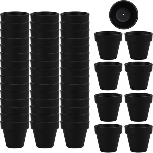 54 Pcs Small Mini Black Clay Pots 2.1'' Terracotta Pot Clay Ceramic Pottery Planter Cactus Flower Pots Succulent Nursery Pots- Great for Window Boxes, Cactus, Plants, Crafts, Wedding Favors