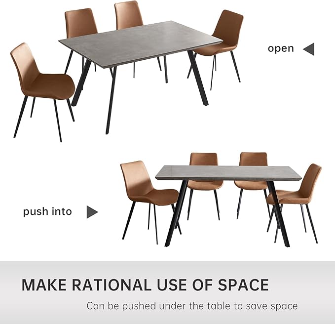 ZckyCine Modern 5 Piece Kitchen Table Set, Solid Metal Legs Rectangular Wooden Dining Table with 4 upholstered Leather Chairs, Easy to Assemble