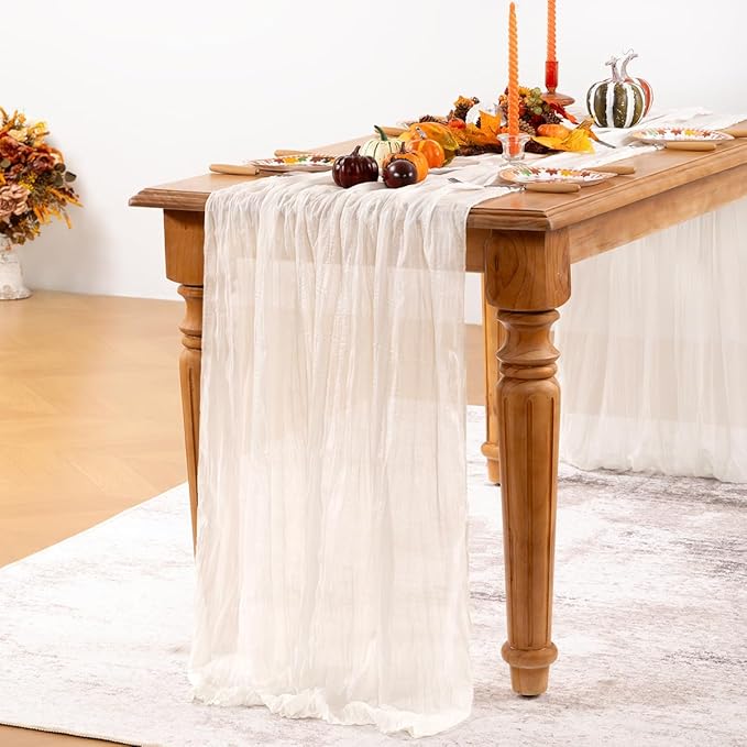 Ivory White Cheesecloth Table Runner Fall Table Runner Boho Gauze 120 Inches White Cheese Cloth Fall Table Decorations for Thanksgiving Weddings Bridal Baby Shower