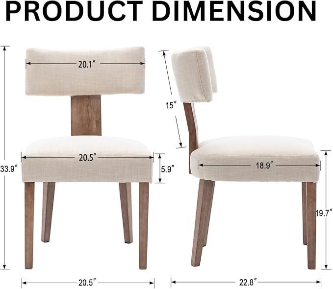 Wooden Dining Table Set of 4, Farmhouse Rectangular Dining Room Table with 4 Upholstered Beige Dining Room Chairs, Natural Frame, Modern Walnut Kitchen Table and Linen Chairs Set for Home