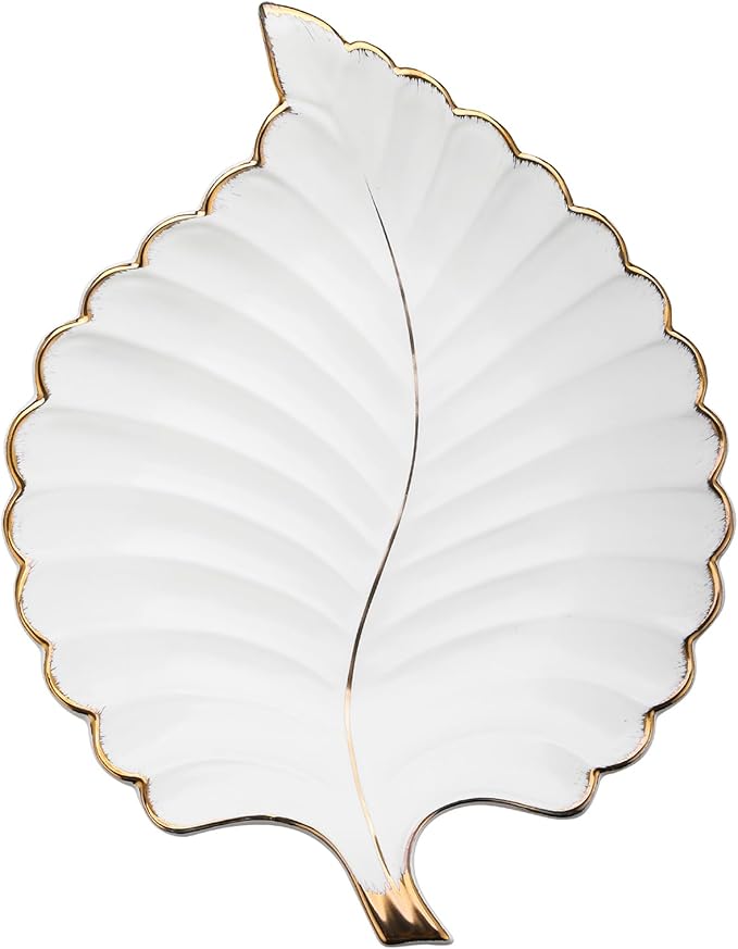 VanEnjoy Candy Dishes Decorative, Key Bowl for Entryway Table, White Ceramic Bowl Decorative, Decorative Bowl for Keys, Leaf Jewelry Plate Tray