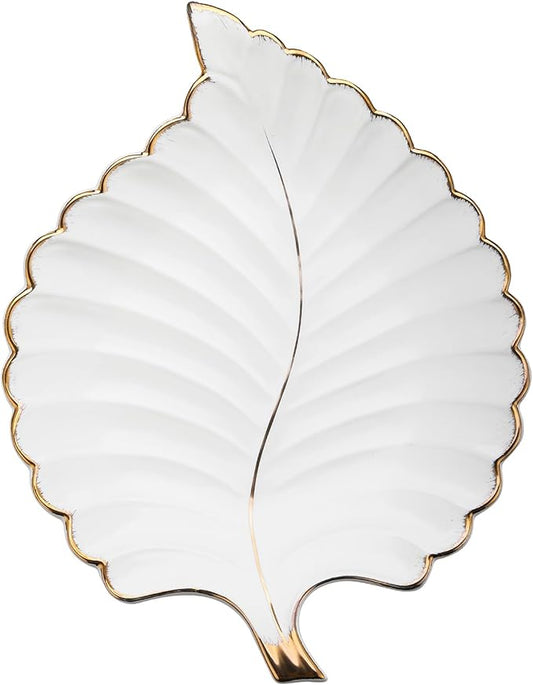 VanEnjoy Candy Dishes Decorative, Key Bowl for Entryway Table, White Ceramic Bowl Decorative, Decorative Bowl for Keys, Leaf Jewelry Plate Tray