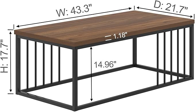 FOLUBAN Coffee Table for Living Room, Modern Wood and Metal Center Table Tea Table for Home Office, Rustic Walnut, 43.3 Inch