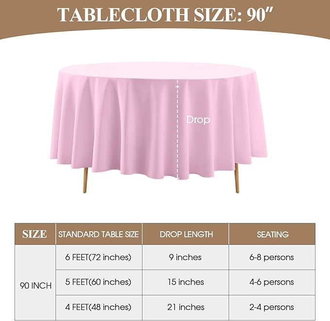 Round Tablecloth 2 Pack 90 Inch Pink Tablecloths Washable Decorative Linen Polyester Table Clothes Cover for Dining Table Banquets Buffet Parties and Wedding