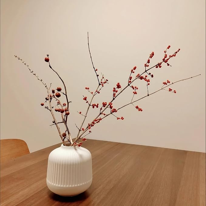 White Ceramic Vase for Flowers, 6 Inch Flower Vases Home Decor, Boho Vases for Pampas Grass,Vase for Centerpieces Living Room Table Entryway Shelf