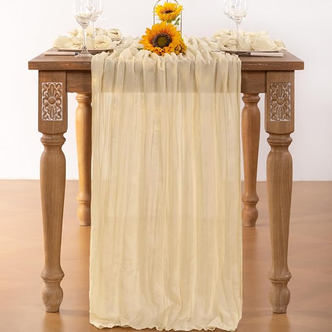 Beige Cheesecloth Table Runner 6 Pack Fall Table Runners 120 Inches Boho Gauze Cream Cheese Cloth Fall Table Decorations for Thanksgiving Wedding Bridal Baby Shower Garden Party Decor