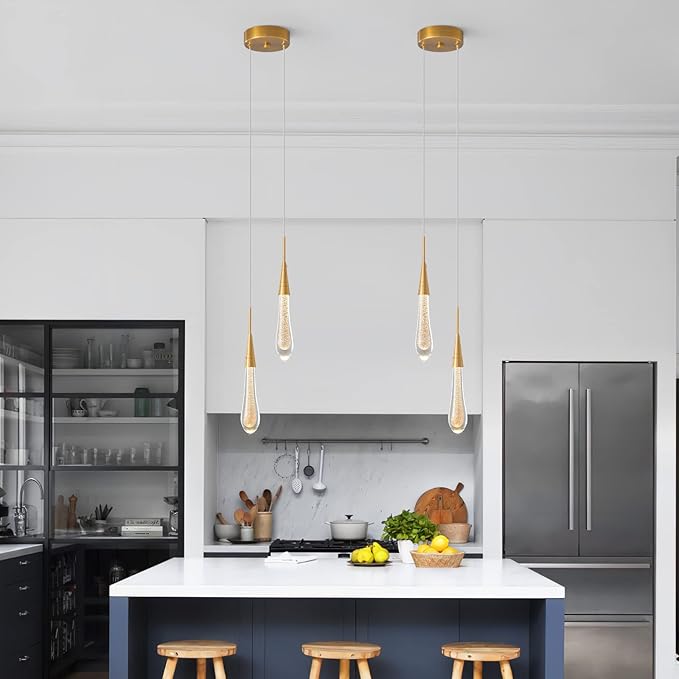LMQNINE Pendant Lights Kitchen Light Fixtures Dimmable LED Modern Gold Pendant Light Mini Teardrop Crystal Pendant Lighting for Kitchen Island Bedroom Hallway Entryway (2-Light)