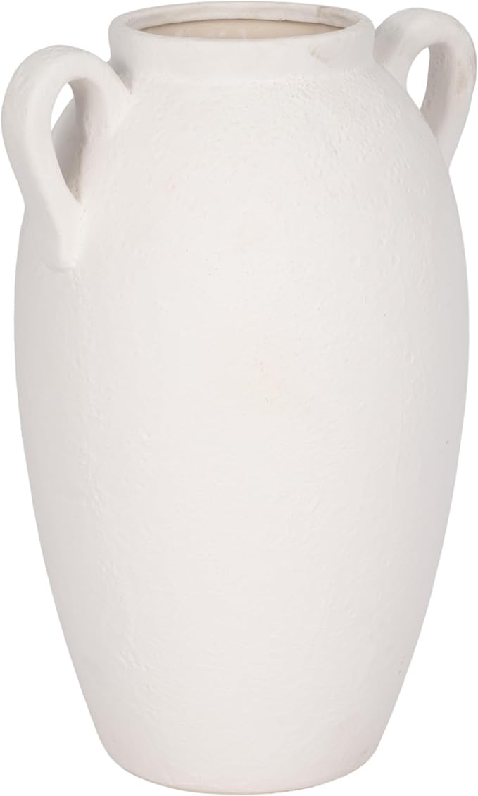 Sagebrook Home Stoneware Vase with Handles Ceramic Rustic for Flowers - Home Decor for Living Room, Bedroom, Office - Textured Pottery Accent for Floral Arrangements - 13" White