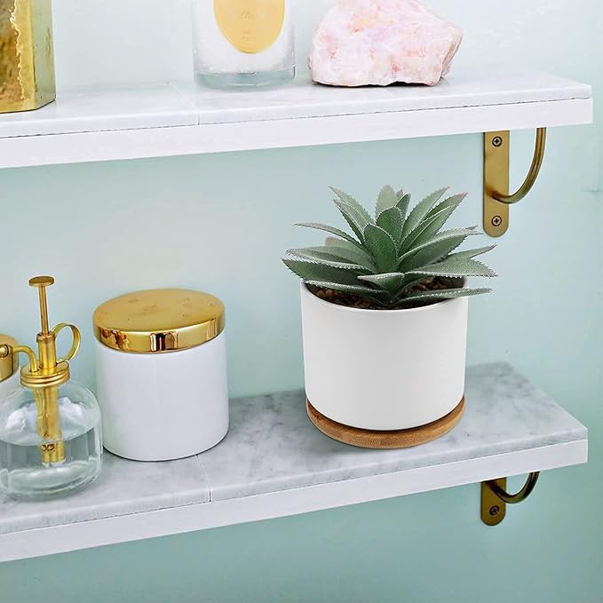 Hopewood Succulent Plants Artificial - Faux Agave Succulent Plant in Ceramic Pots with Bamboo Tray for Office Desk Living Room Decor(5.9inch)