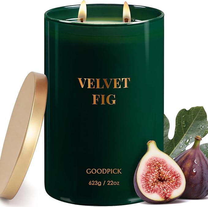 Goodpick Velvet Fig Scented Candle, Soy Wax 22oz 120H Long Burning, Juicy Fig & Creamy Hazelnut, Home Aromatherapy Candles
